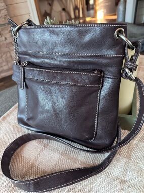 Target Dark Brown Leather Shoulder Bag with Silver Hardware